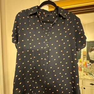 Adrianna Papell Dark Blue Shirt with Orange Dots